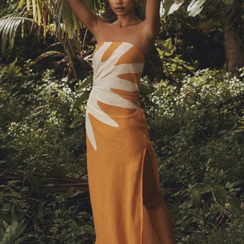 Anthropologie Strapless Orange and White Dress